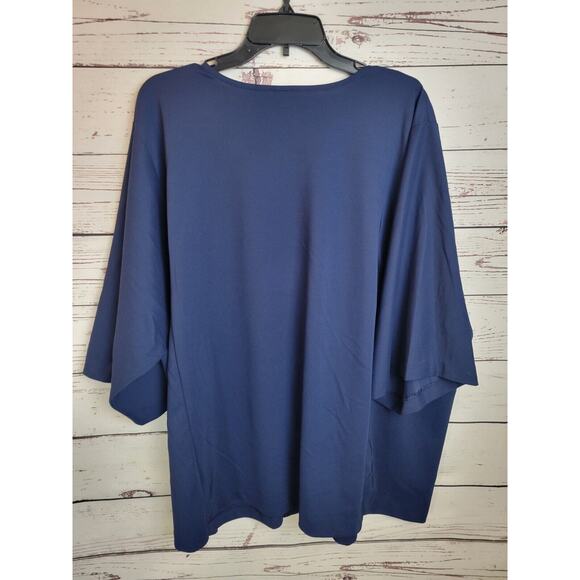 Lands' End Blue Split Neck Kimono Sleeve Casual Top Women's Plus Size 2X - Picture 2 of 9